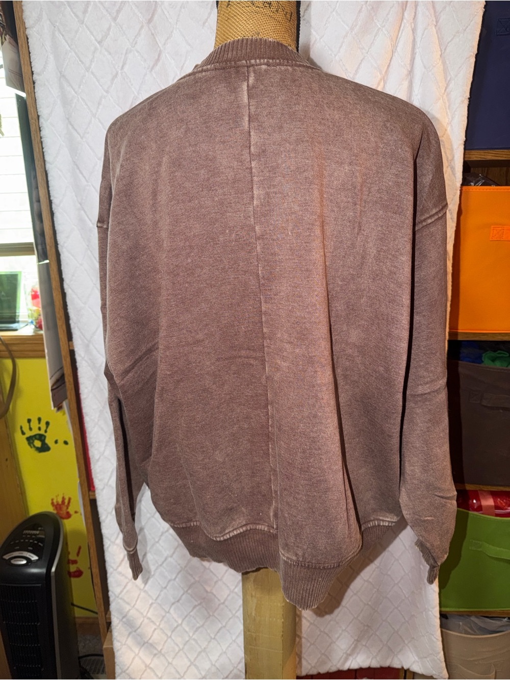 Zenana Outfitters Washed Brown Crewneck Sweatshirt - Picture 3 of 5